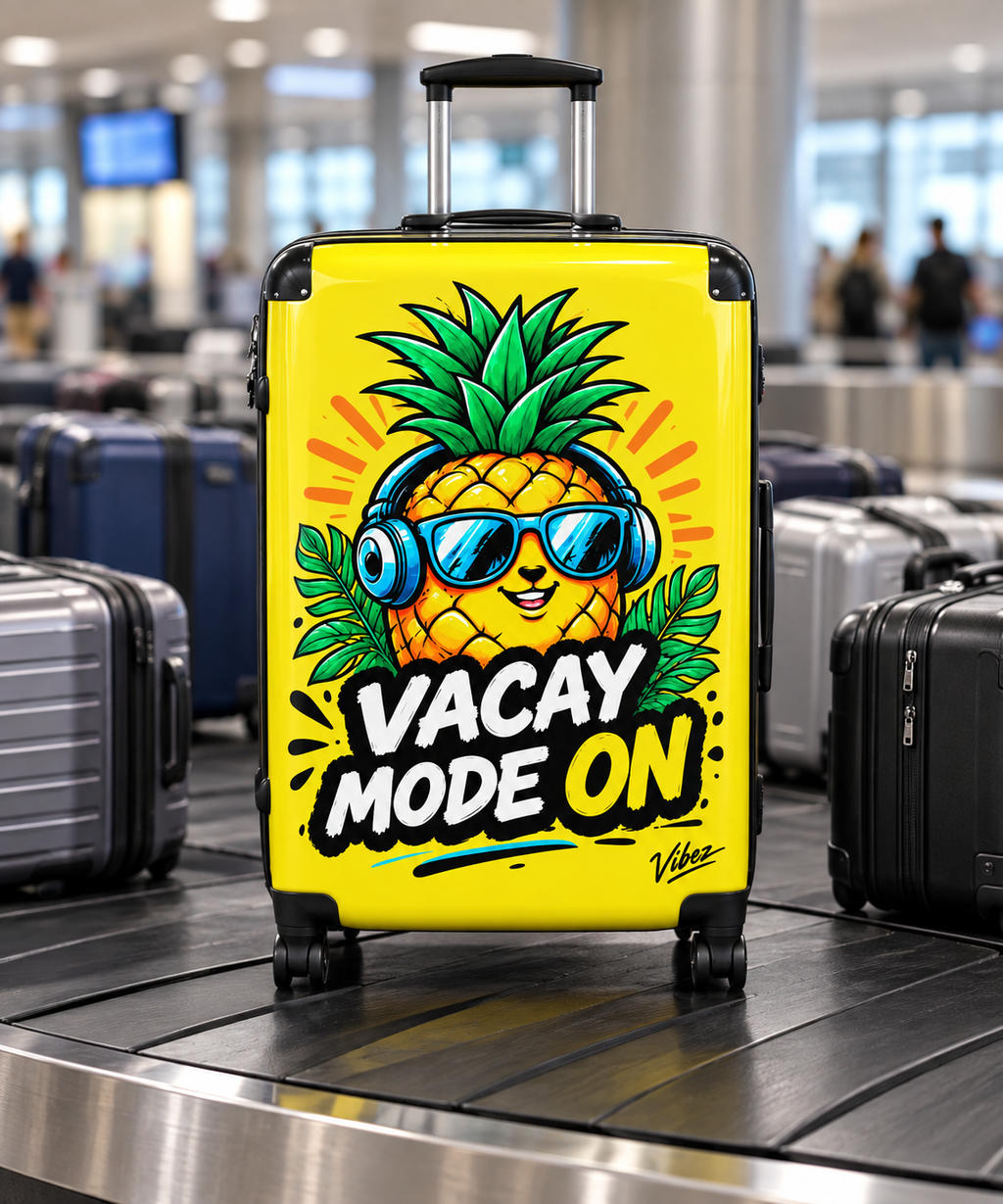 Pineapple "Vacay Mode On" Suitcase | Yellow Travel Luggage