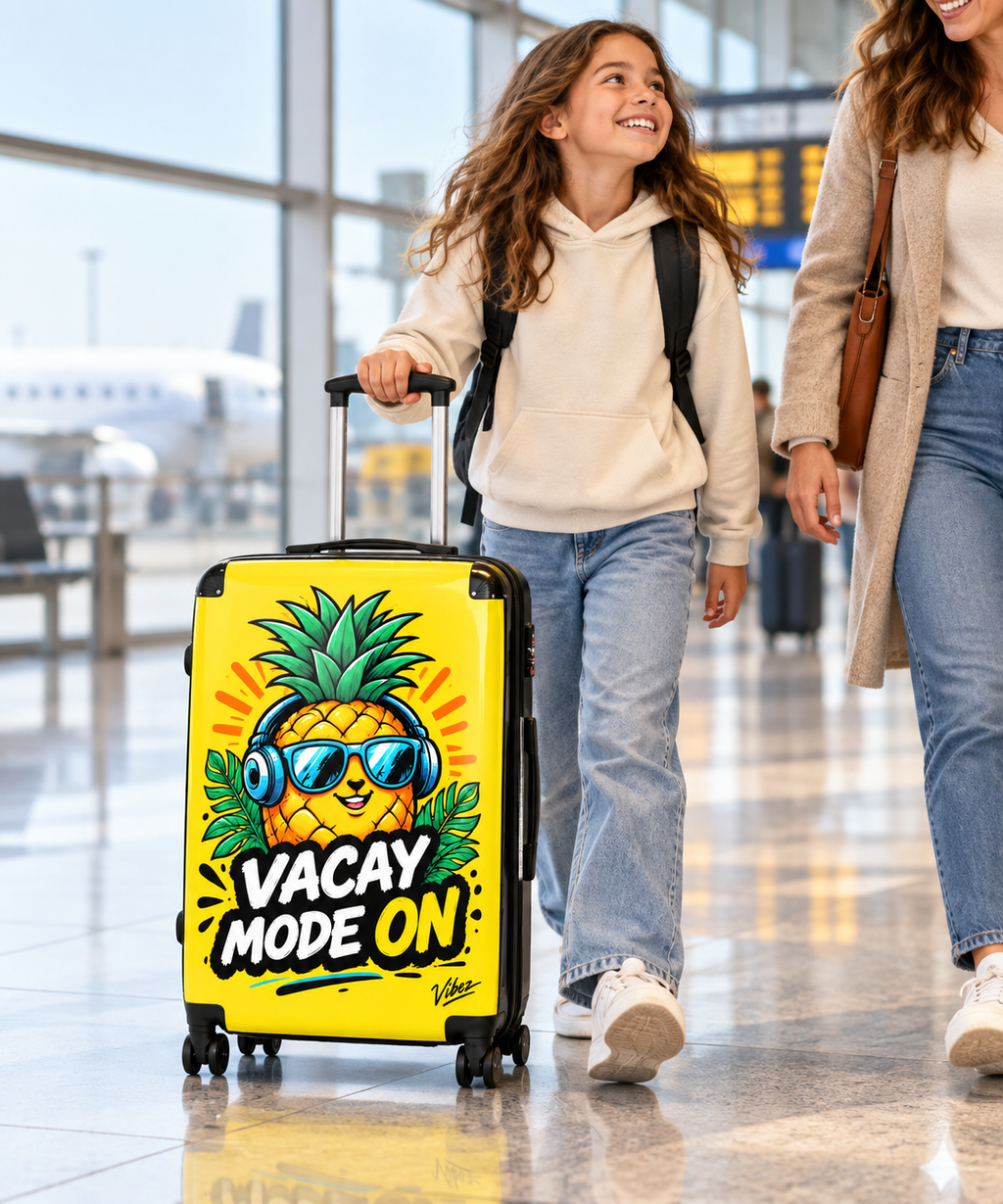 Pineapple "Vacay Mode On" Suitcase | Yellow Travel Luggage
