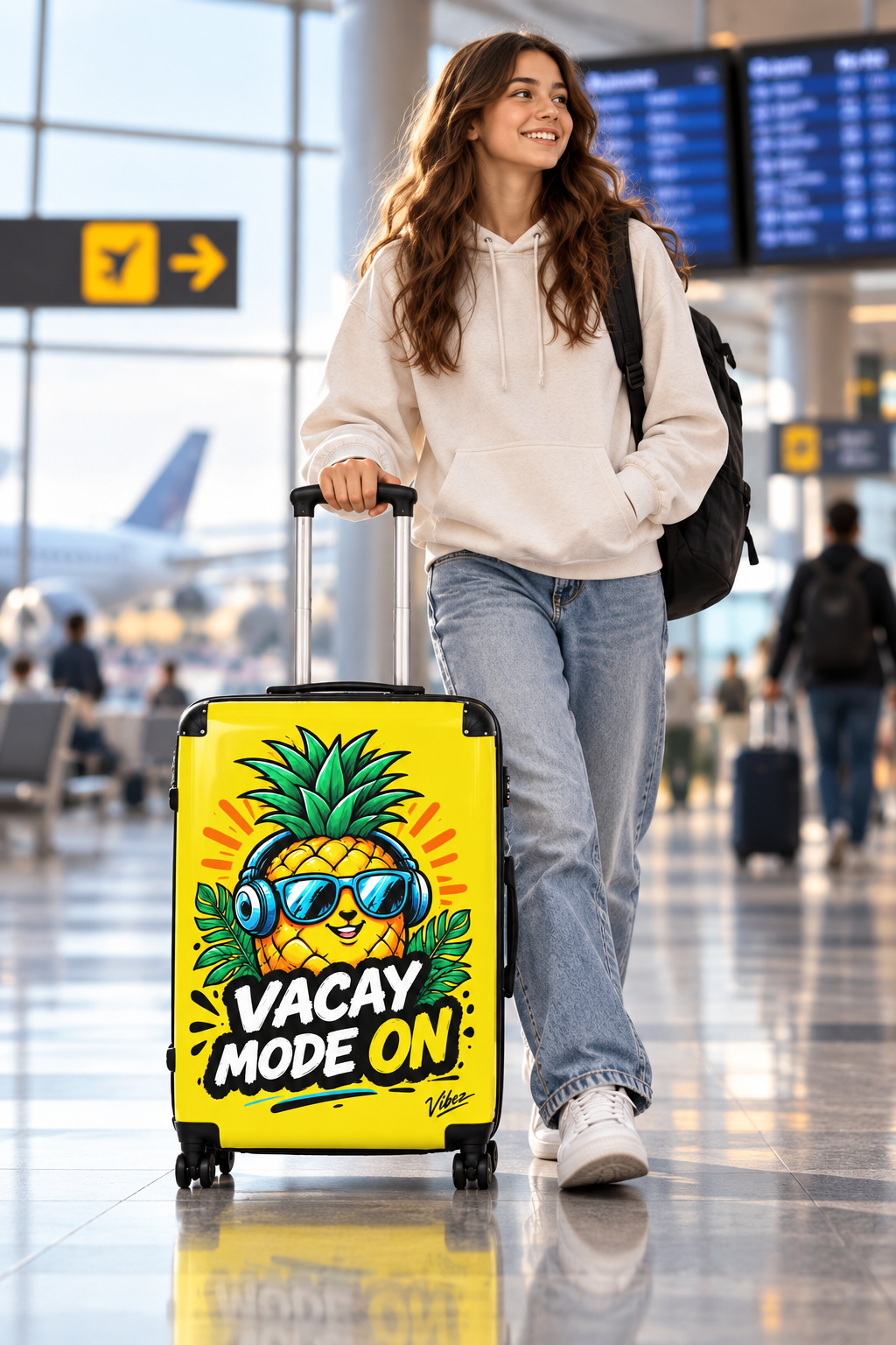 Pineapple "Vacay Mode On" Suitcase | Yellow Travel Luggage