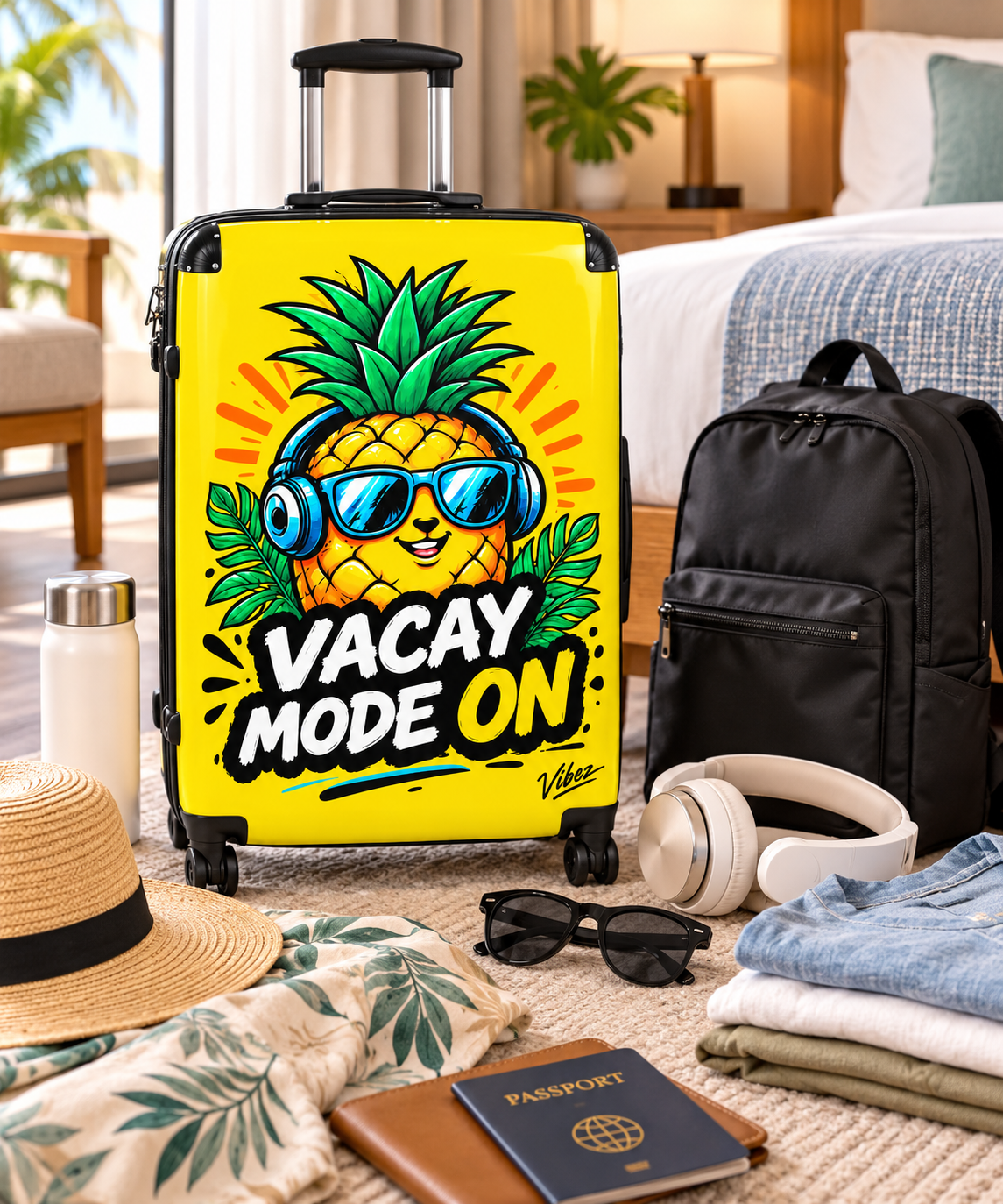 Pineapple "Vacay Mode On" Suitcase | Yellow Travel Luggage