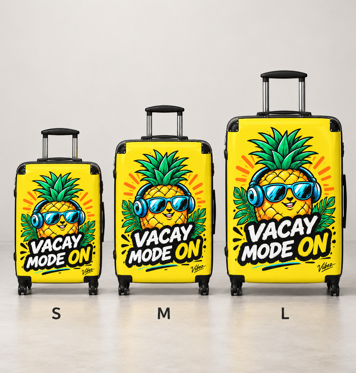 Pineapple "Vacay Mode On" Suitcase | Yellow Travel Luggage