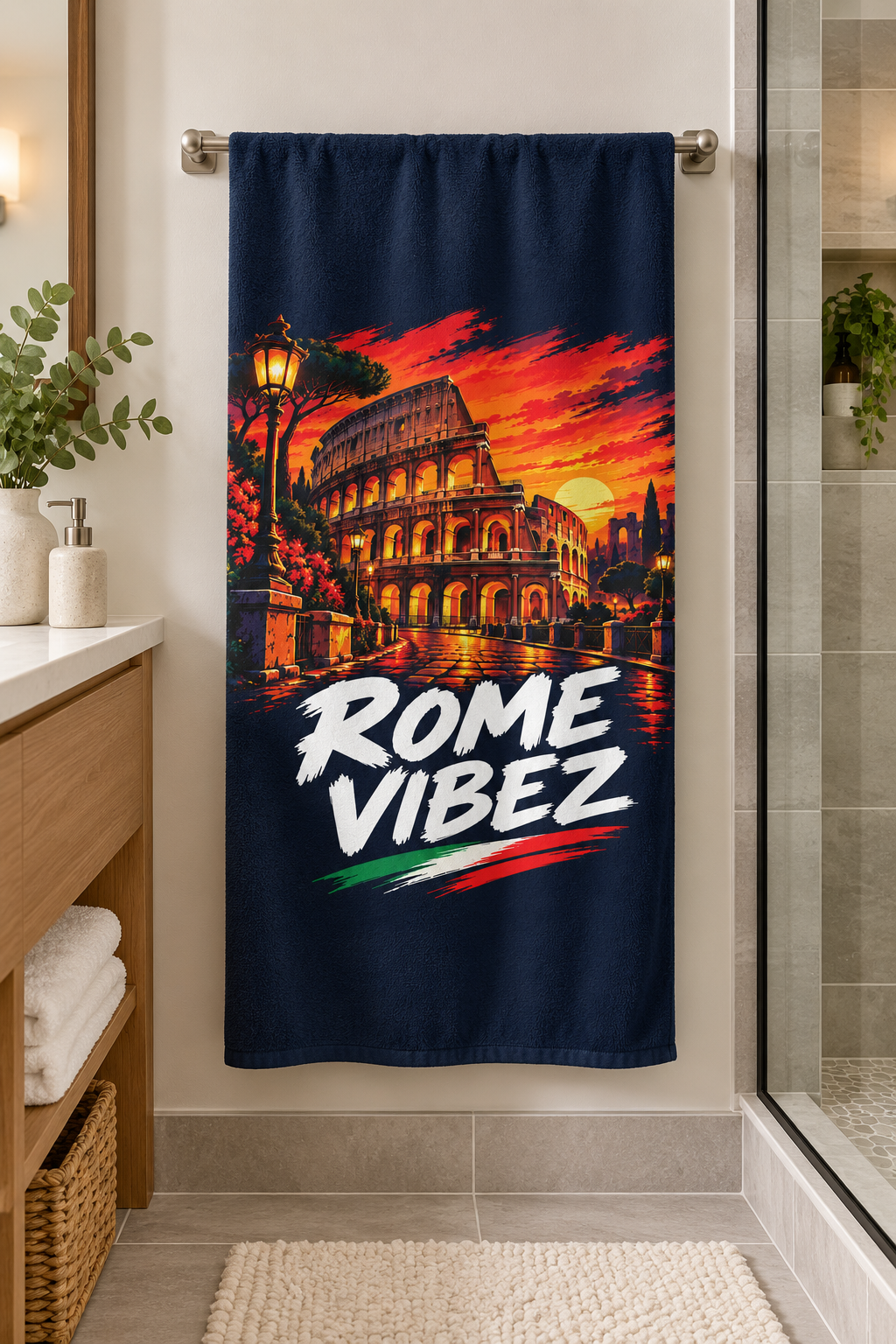 Rome Vibez Colosseum Graphic Beach Towel | Italian Flag Accent