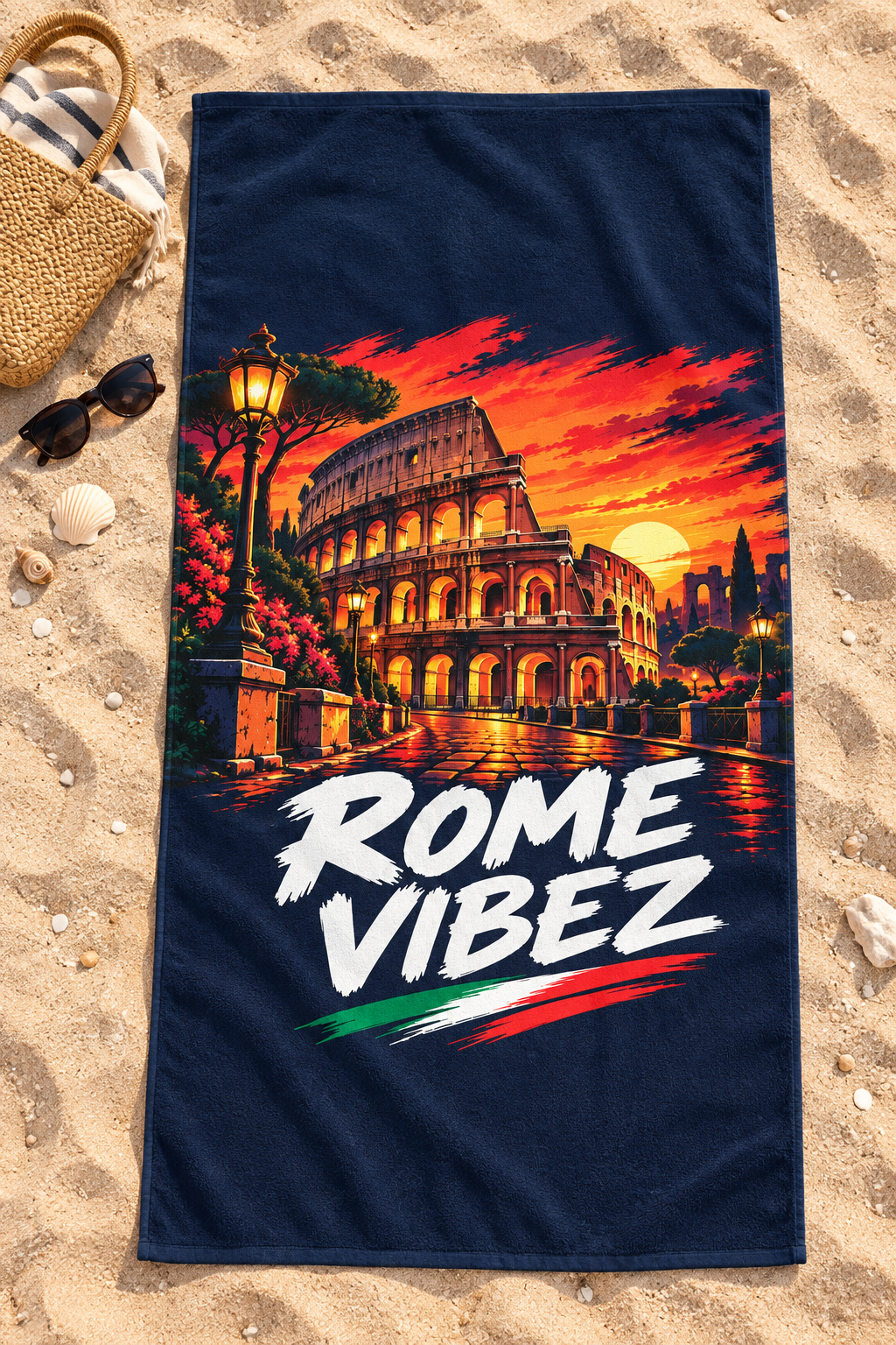 Rome Vibez Colosseum Graphic Beach Towel | Italian Flag Accent