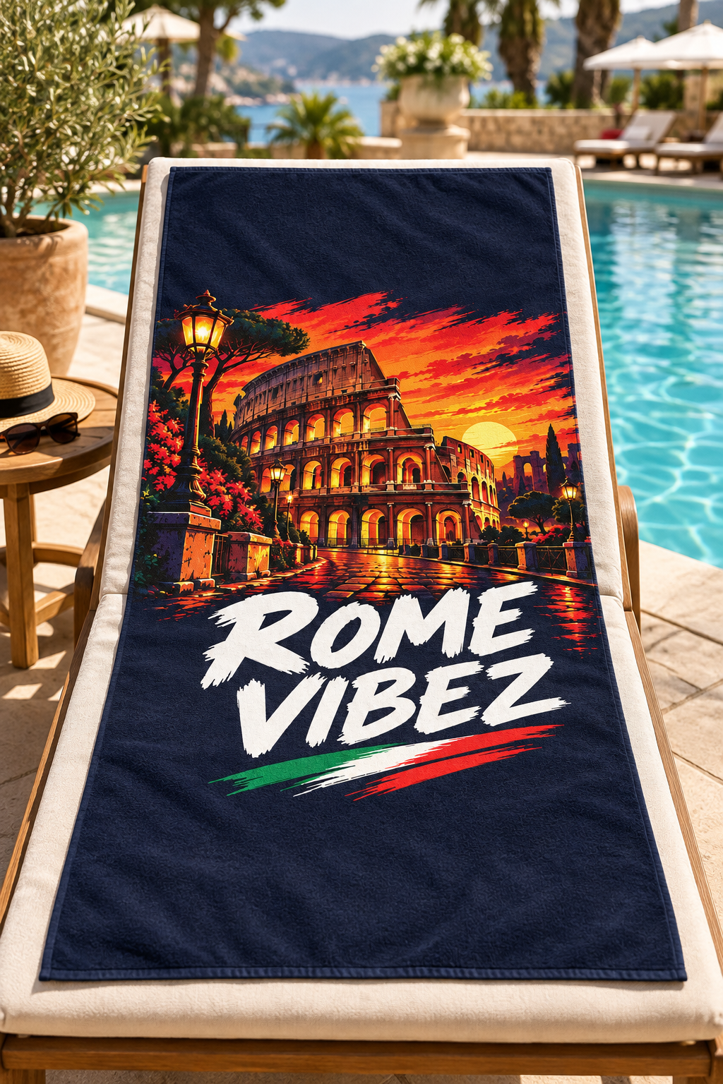 Rome Vibez Colosseum Graphic Beach Towel | Italian Flag Accent