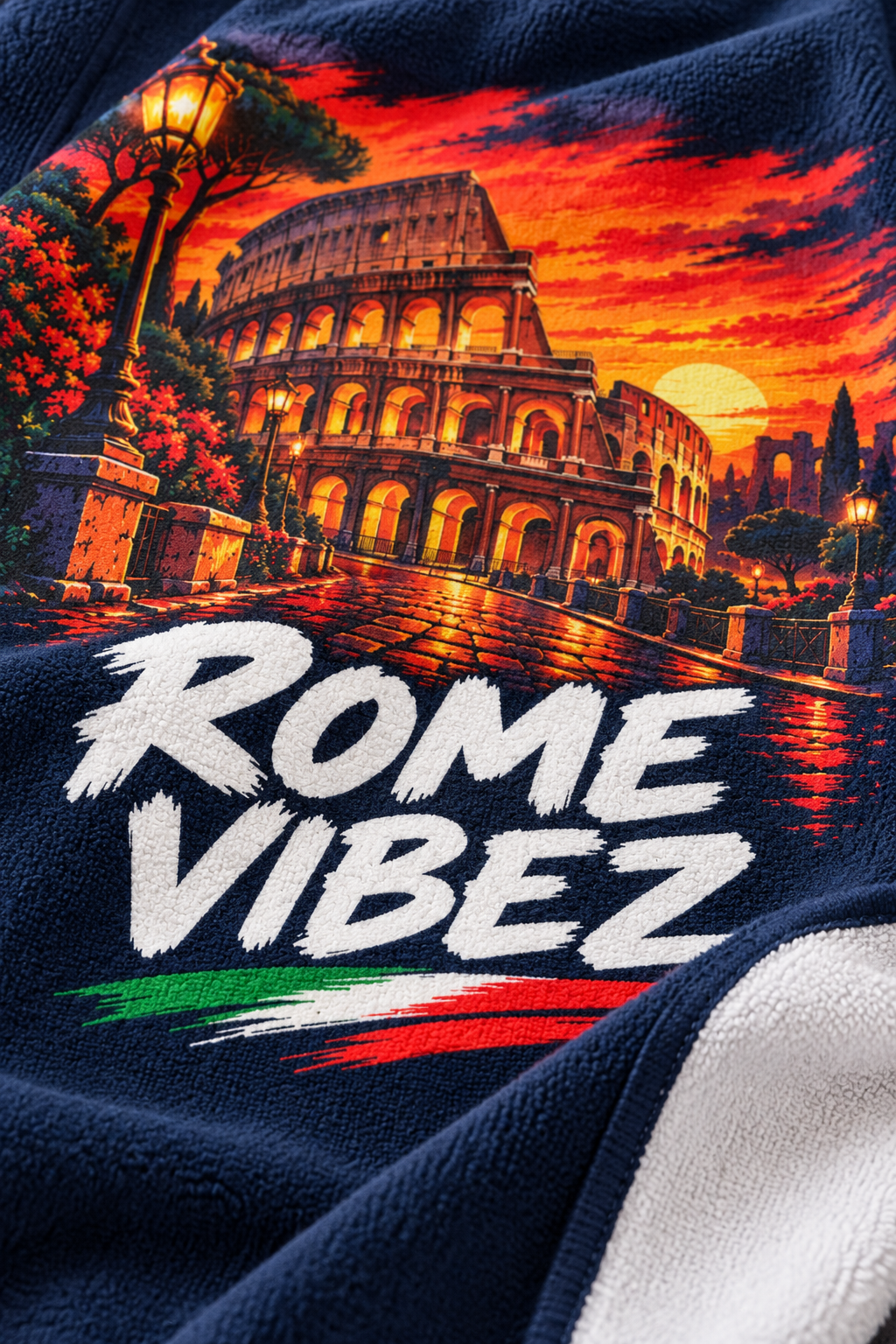 Rome Vibez Colosseum Graphic Beach Towel | Italian Flag Accent
