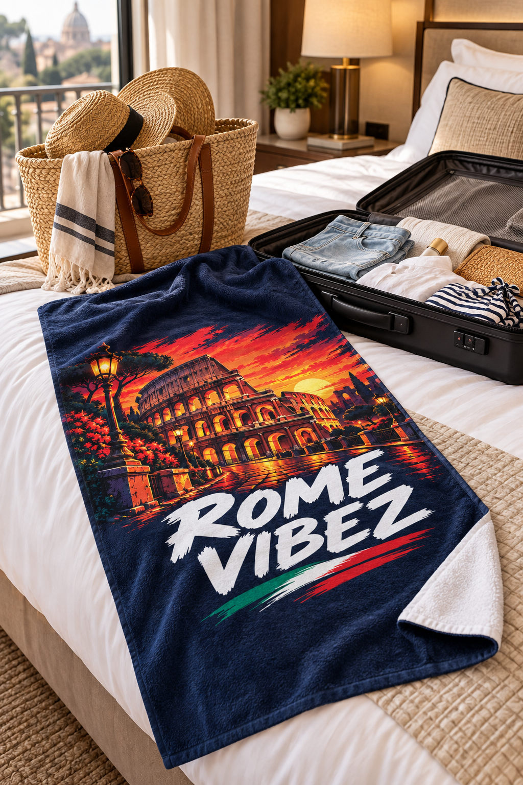 Rome Vibez Colosseum Graphic Beach Towel | Italian Flag Accent
