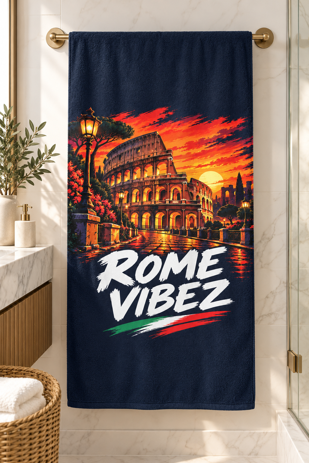 Rome Vibez Colosseum Graphic Beach Towel | Italian Flag Accent