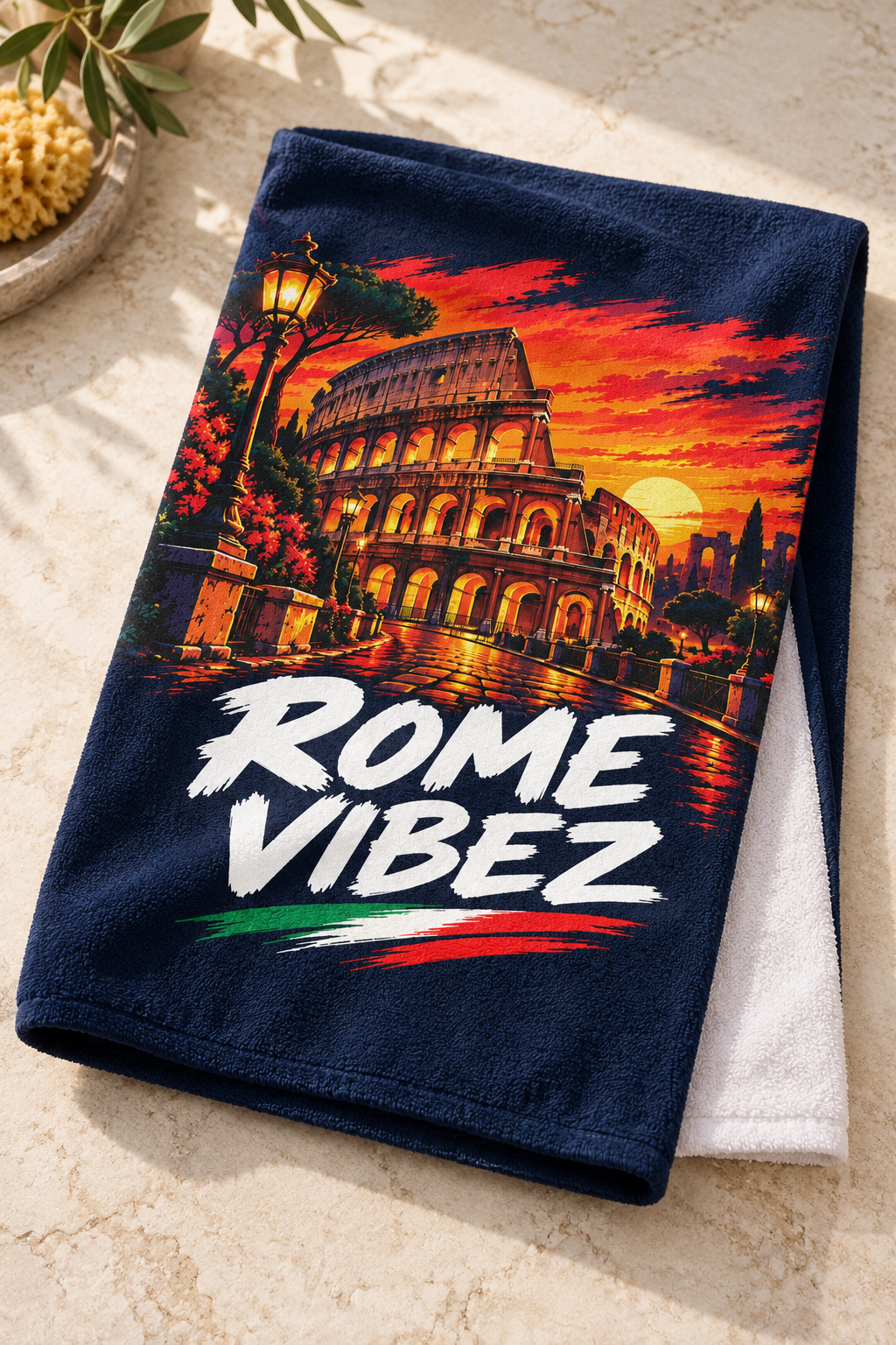 Rome Vibez Colosseum Graphic Beach Towel | Italian Flag Accent