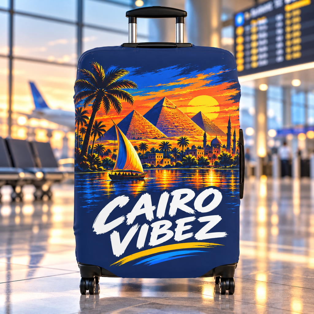 Cairo Vibez Luggage Cover | Egypt Pyramids Sunset Travel Accessory
