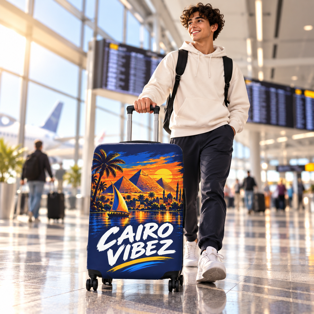 Cairo Vibez Luggage Cover | Egypt Pyramids Sunset Travel Accessory