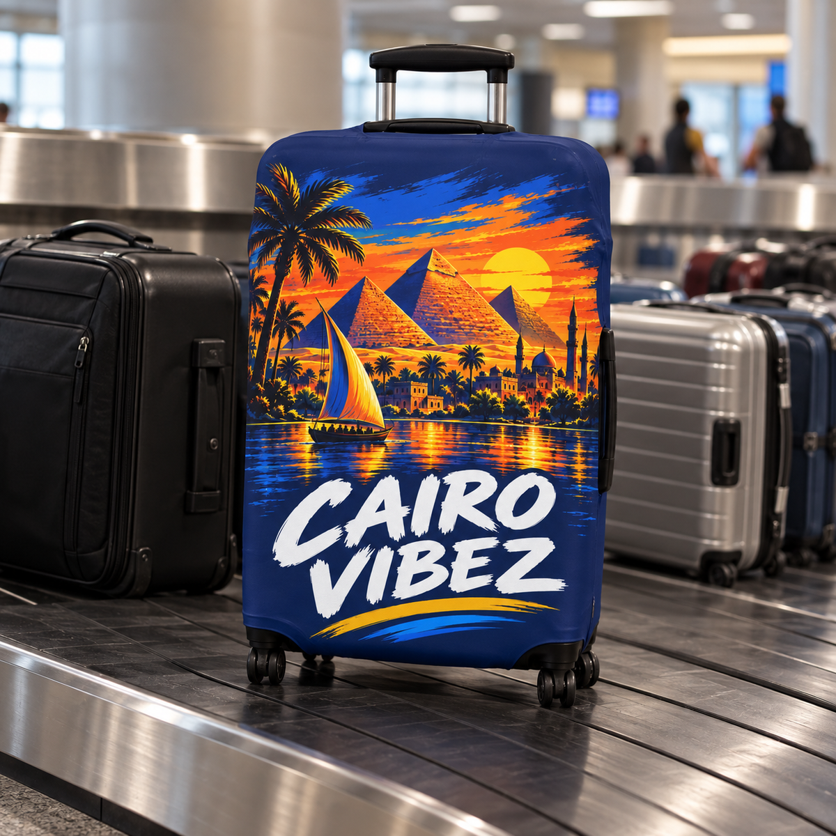 Cairo Vibez Luggage Cover | Egypt Pyramids Sunset Travel Accessory