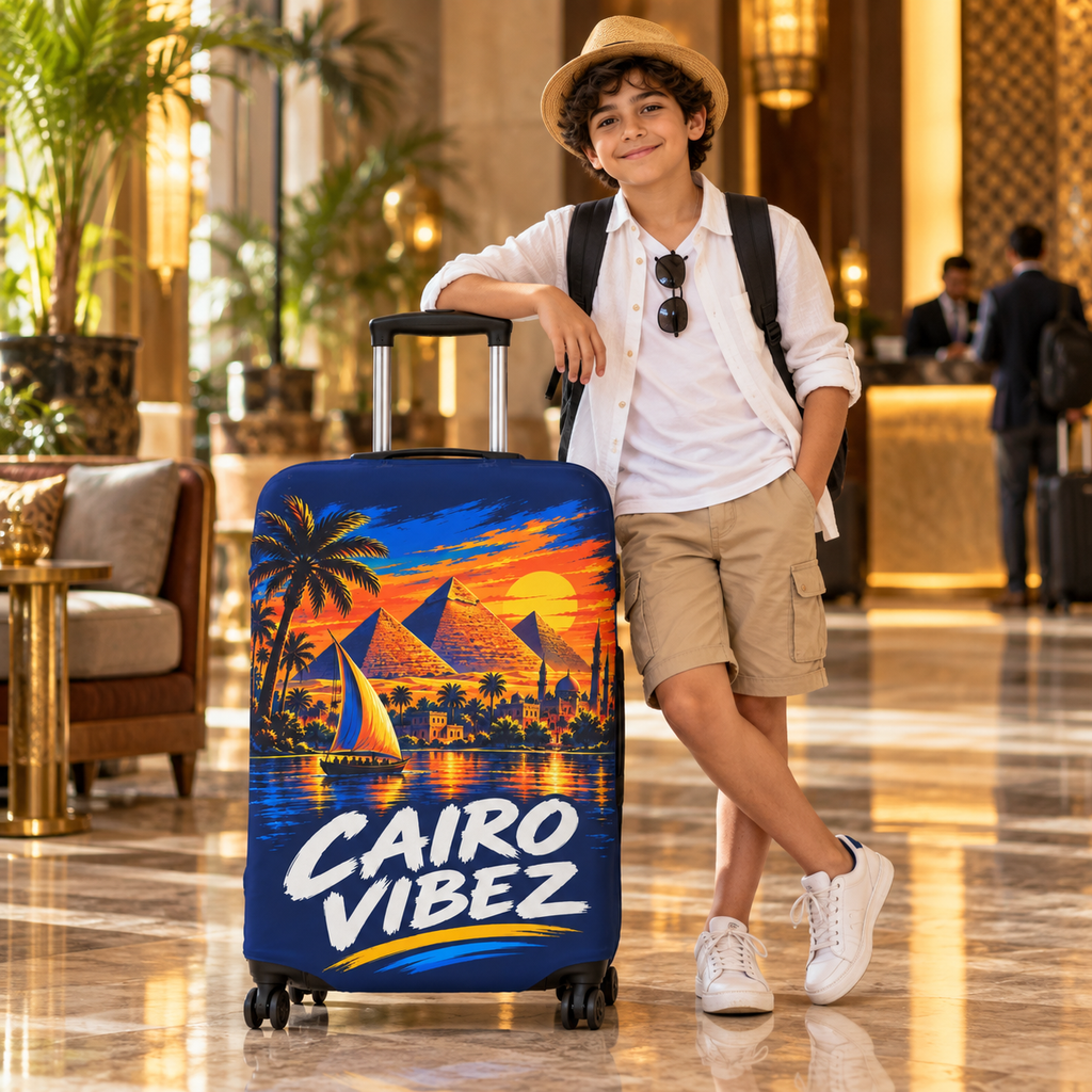Cairo Vibez Luggage Cover | Egypt Pyramids Sunset Travel Accessory