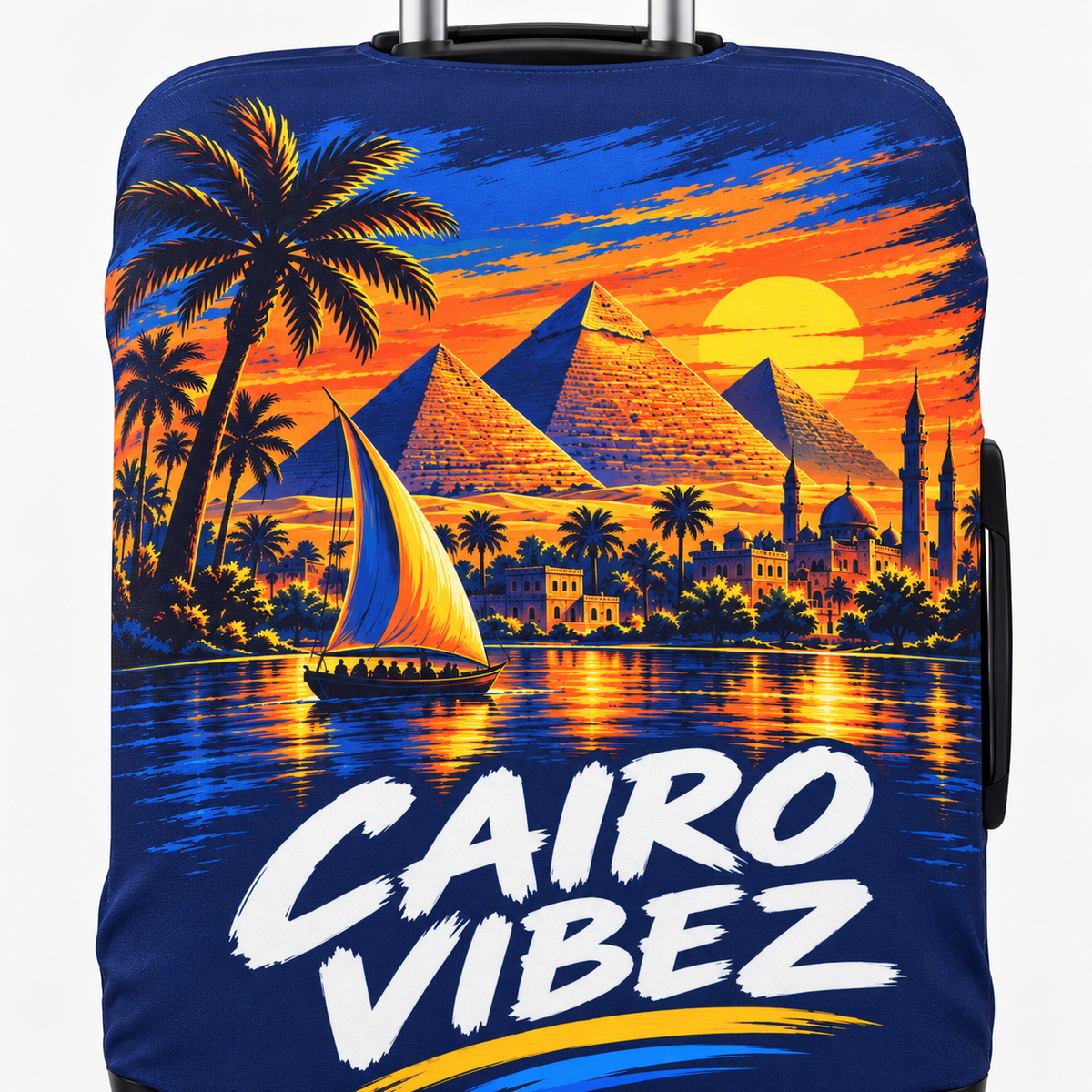 Cairo Vibez Luggage Cover | Egypt Pyramids Sunset Travel Accessory