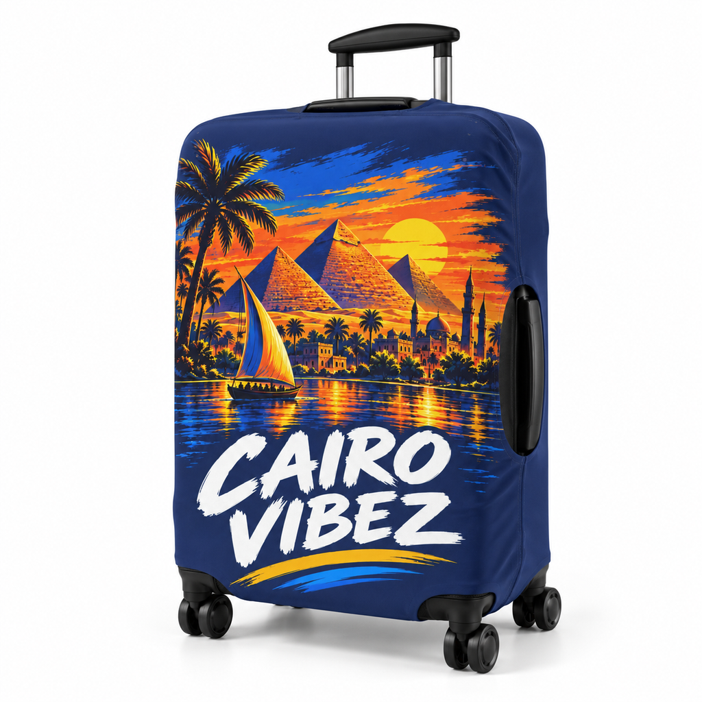 Cairo Vibez Luggage Cover | Egypt Pyramids Sunset Travel Accessory