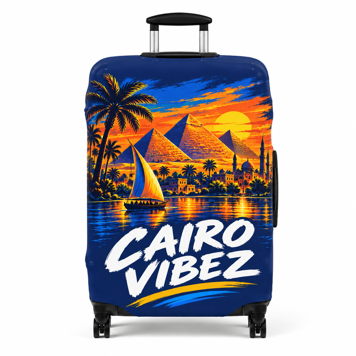 Cairo Vibez Luggage Cover | Egypt Pyramids Sunset Travel Accessory