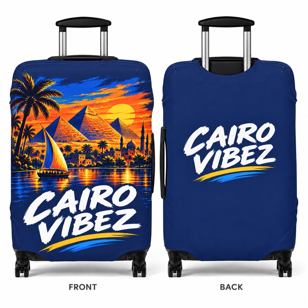 Cairo Vibez Luggage Cover | Egypt Pyramids Sunset Travel Accessory