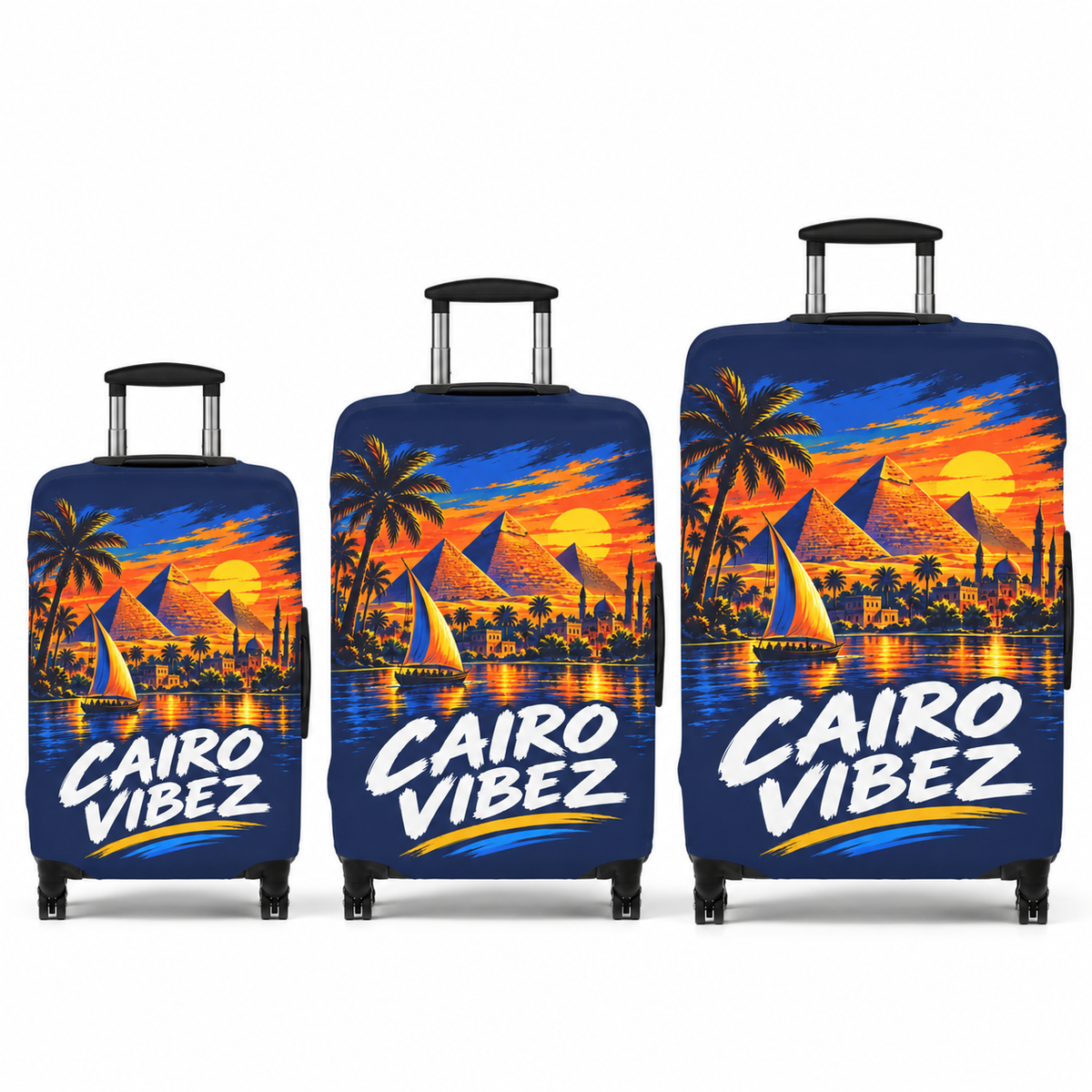Cairo Vibez Luggage Cover | Egypt Pyramids Sunset Travel Accessory