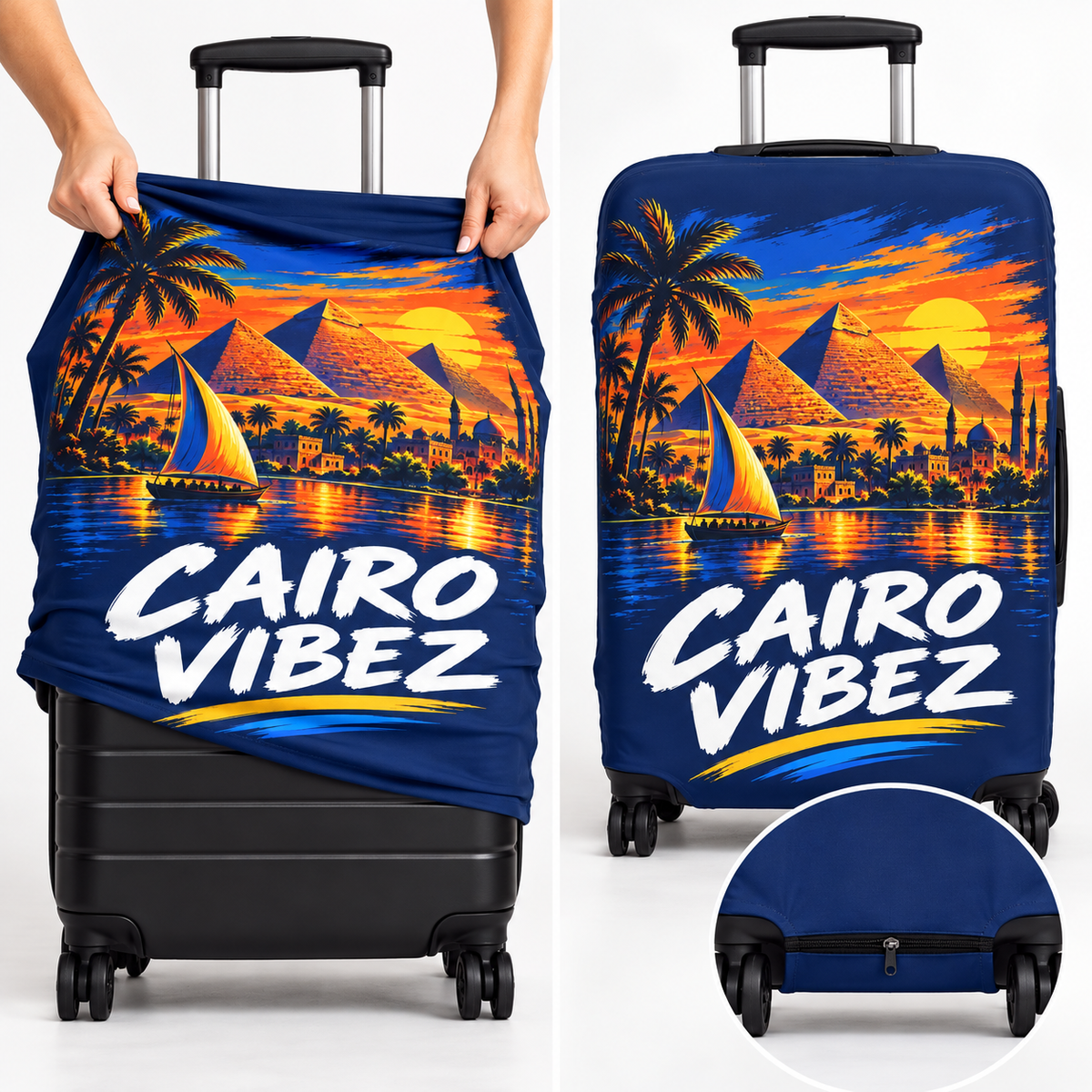 Cairo Vibez Luggage Cover | Egypt Pyramids Sunset Travel Accessory