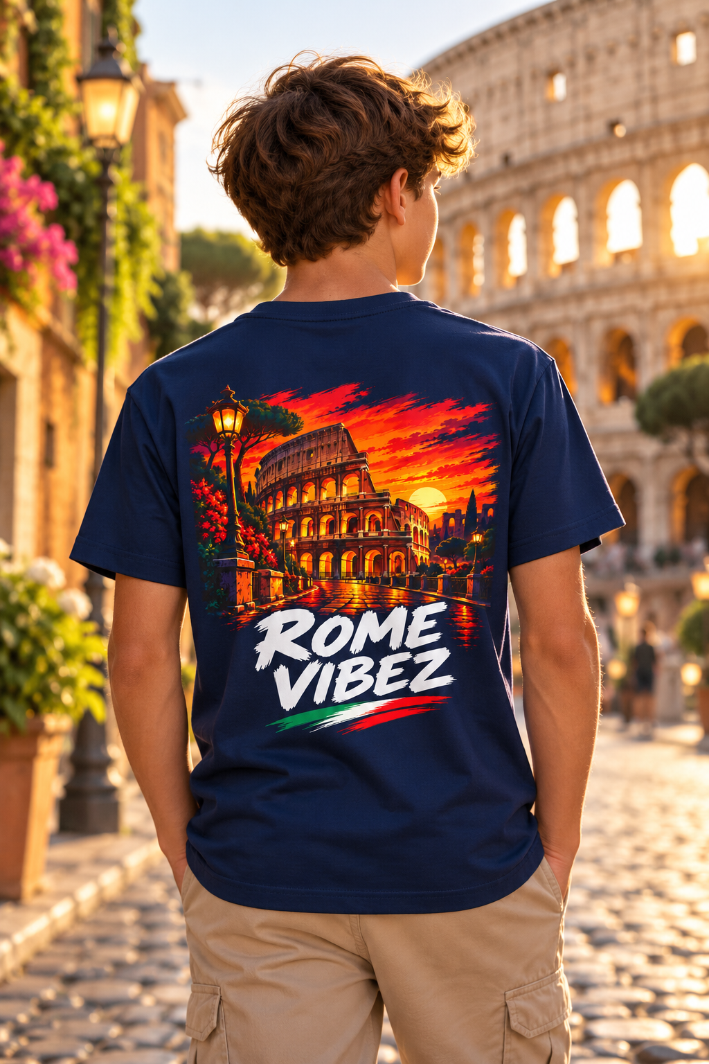 Rome Vibez Kids Jersey | Colosseum Sunset Graphic, Italian Flag Accent