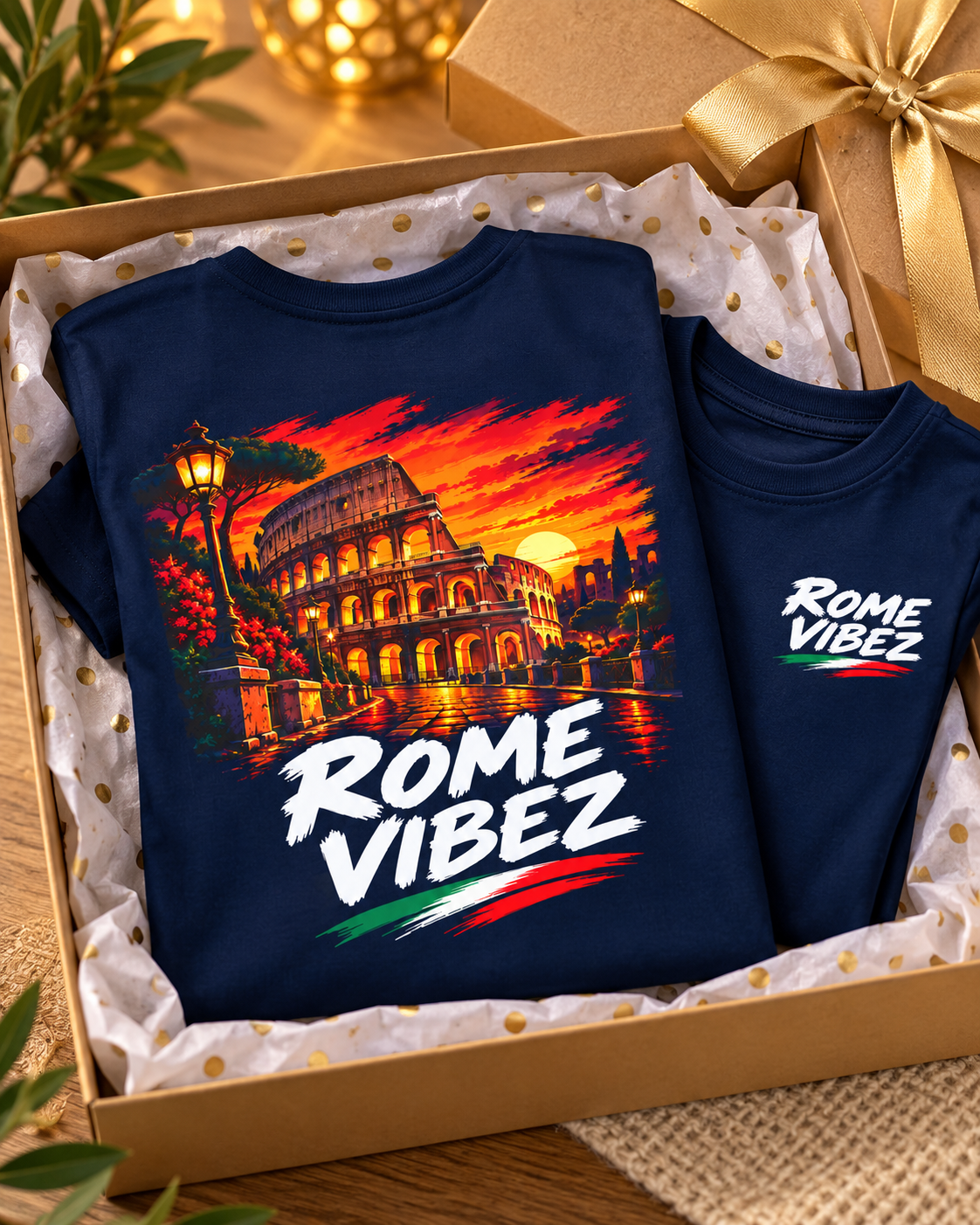 Rome Vibez Kids Jersey | Colosseum Sunset Graphic, Italian Flag Accent