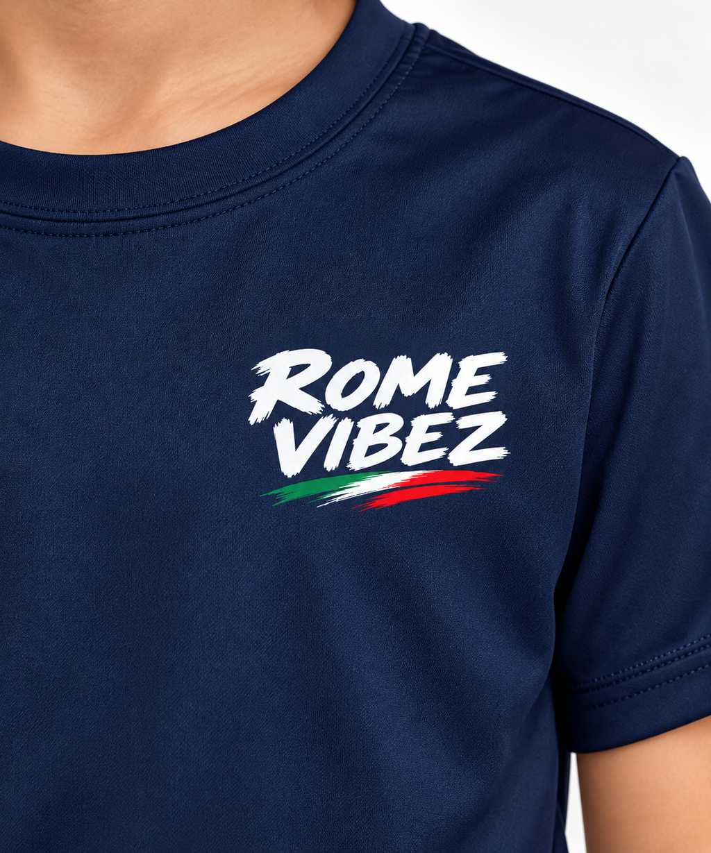 Rome Vibez Kids Jersey | Colosseum Sunset Graphic, Italian Flag Accent