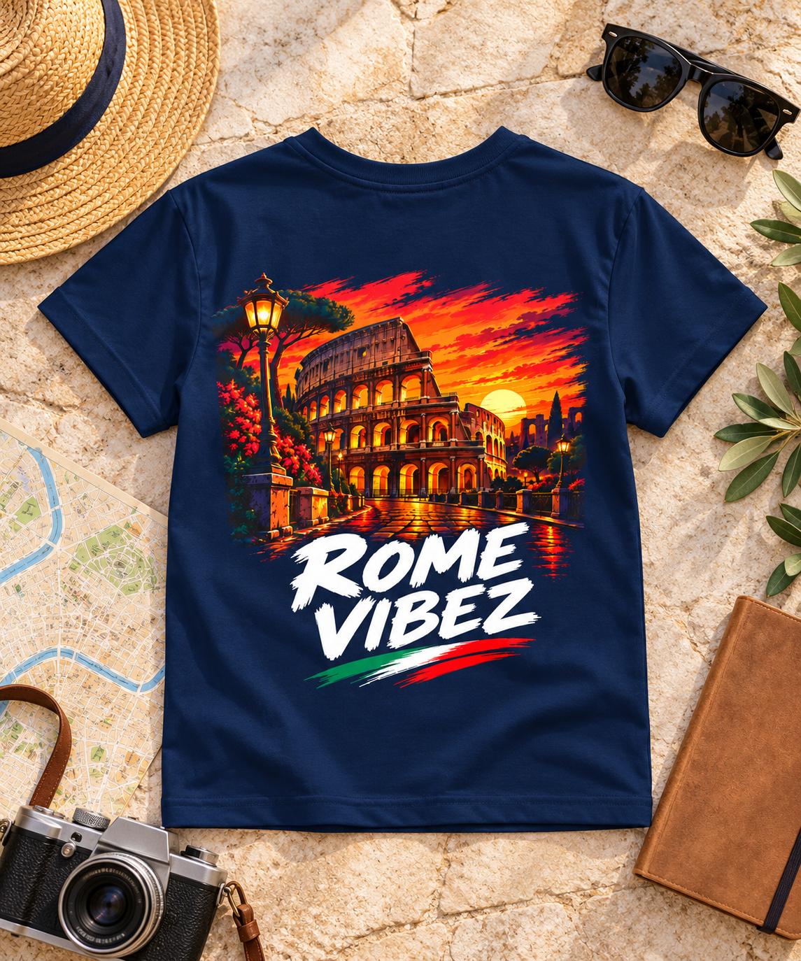 Rome Vibez Kids Jersey | Colosseum Sunset Graphic, Italian Flag Accent