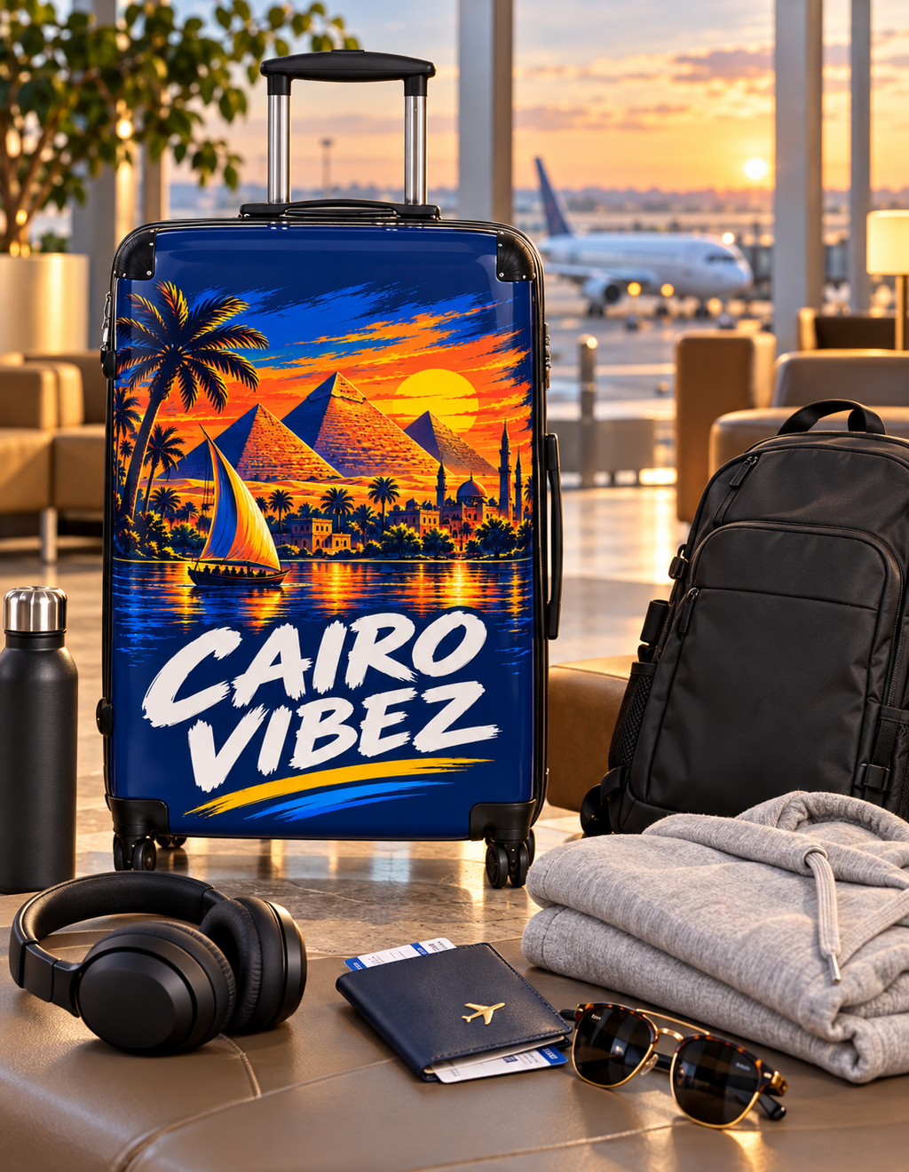 Cairo Vibez Suitcase | Egyptian Pyramids Sunset Travel Luggage