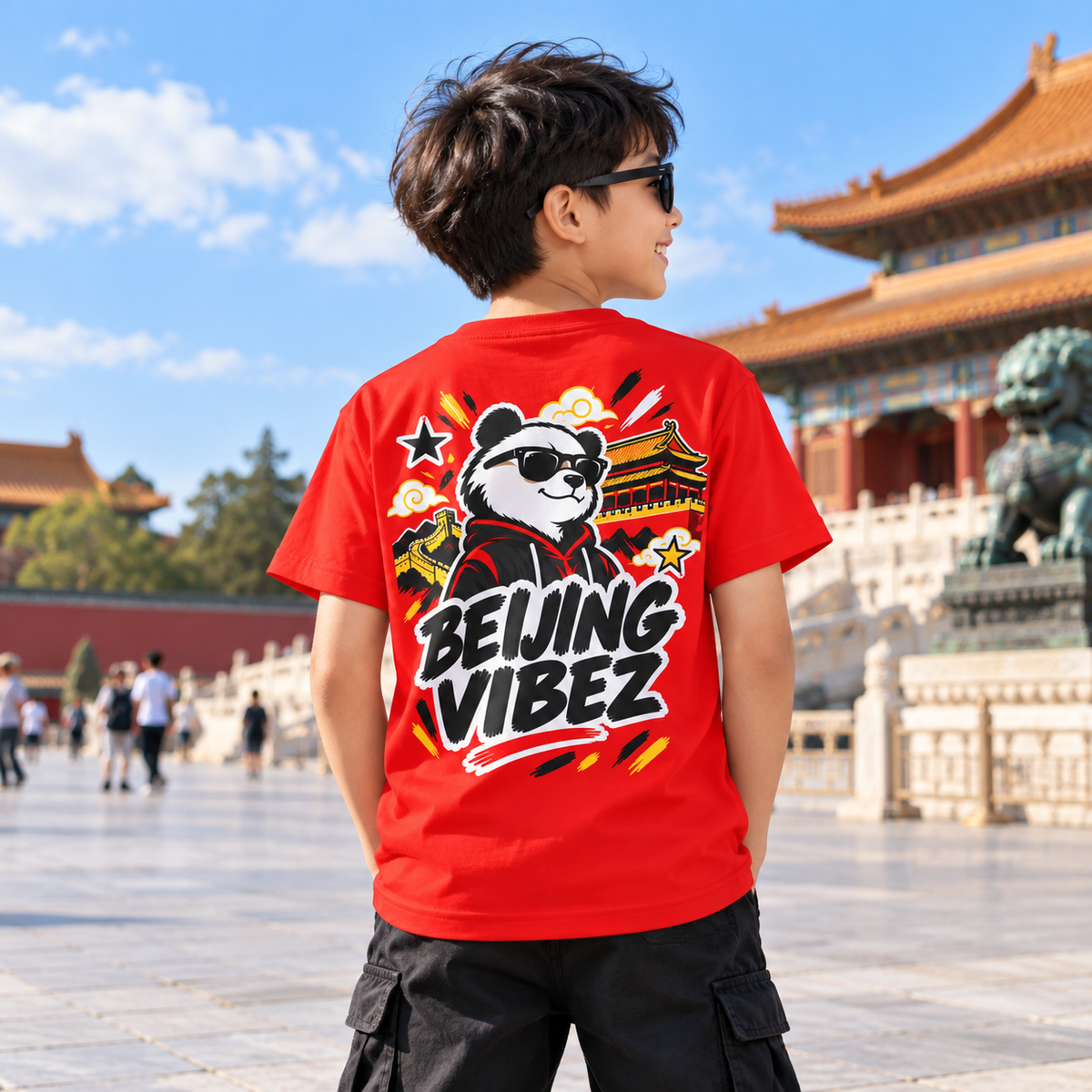 Beijing Vibez Panda Graphic Kids Jersey | Red Sports Tee