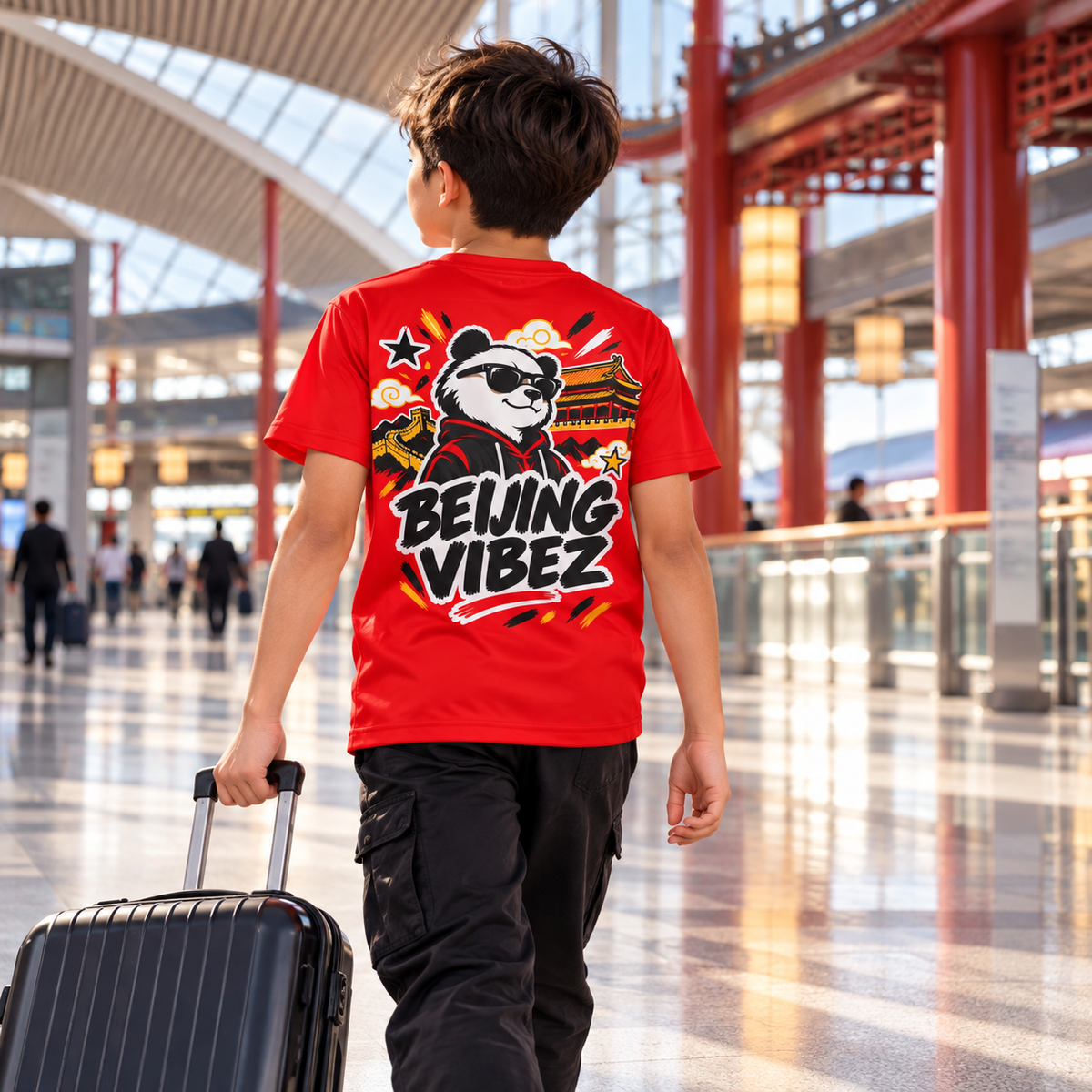 Beijing Vibez Panda Graphic Kids Jersey | Red Sports Tee