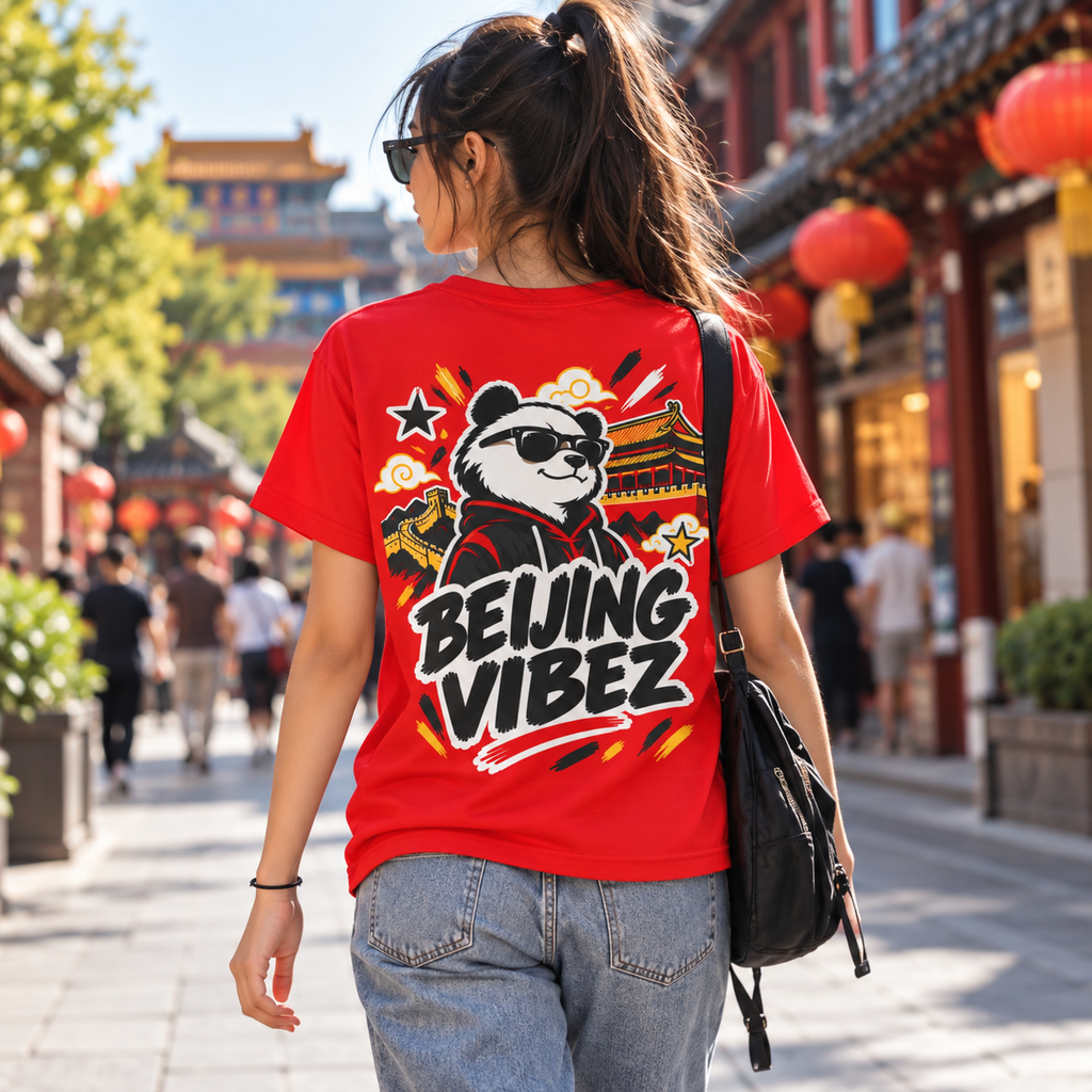 Beijing Vibez Panda Graphic Kids Jersey | Red Sports Tee