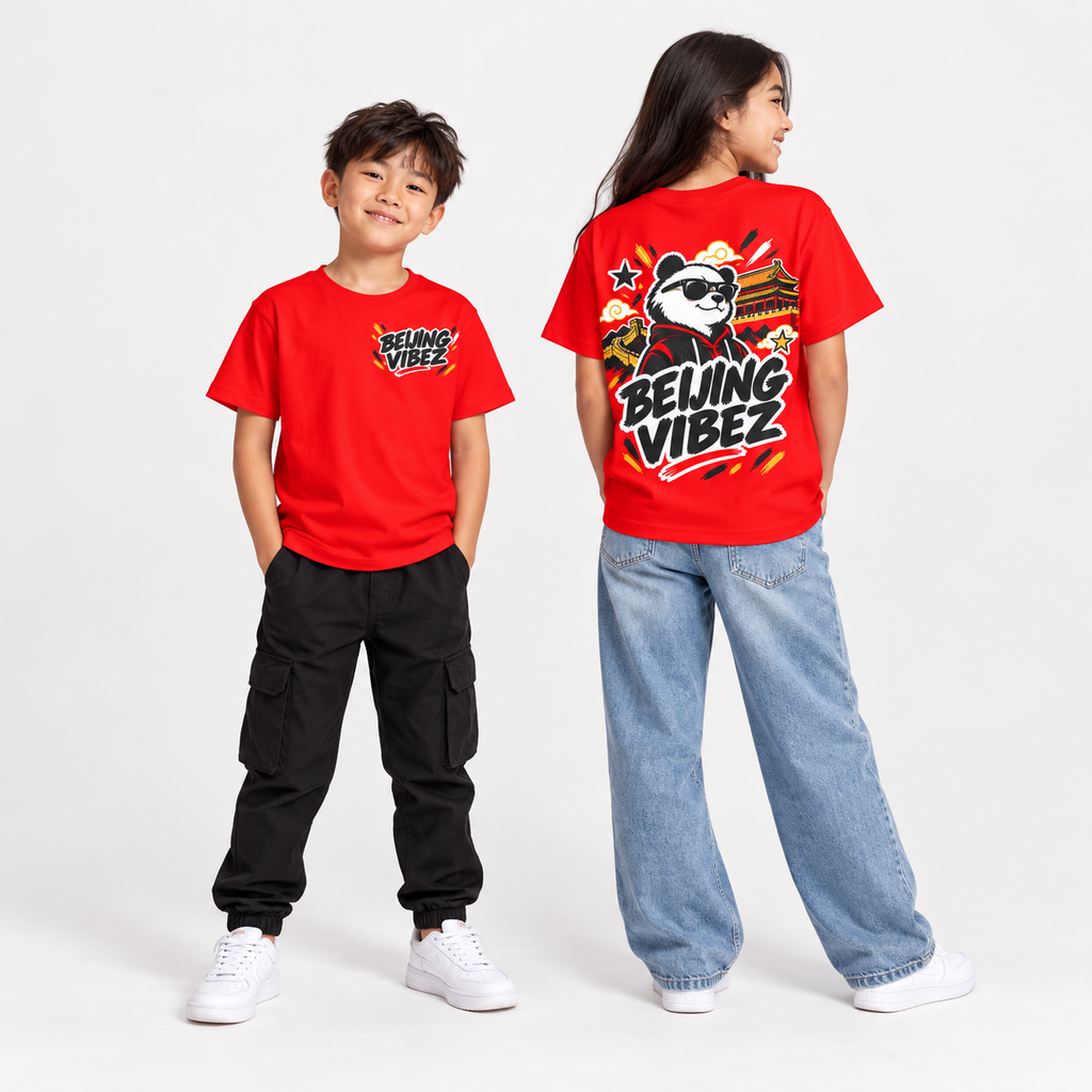 Beijing Vibez Panda Graphic Kids Jersey | Red Sports Tee