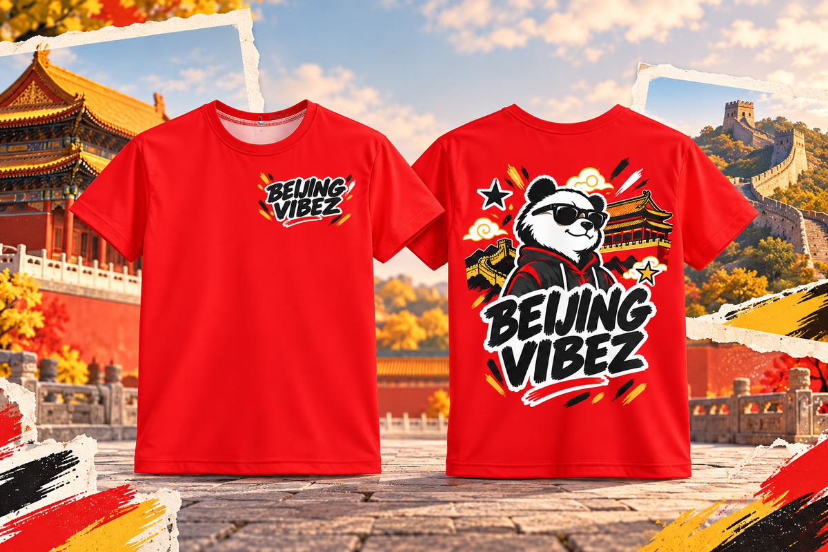 Beijing Vibez Panda Graphic Kids Jersey | Red Sports Tee