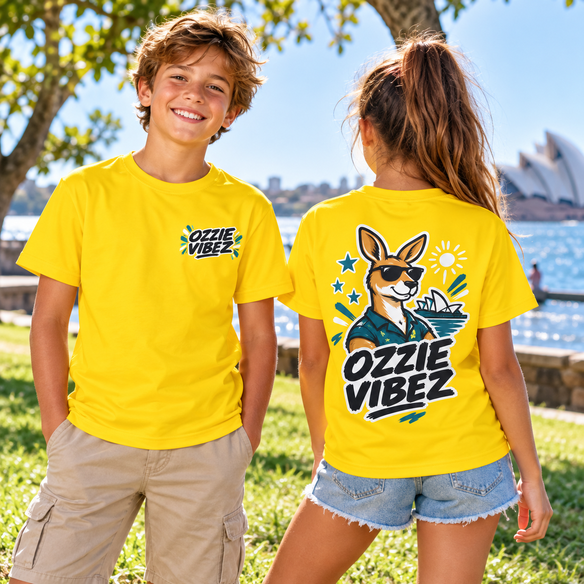 Ozzie Vibez Kangaroo Graphic Kids Jersey | Yellow Sports Tee