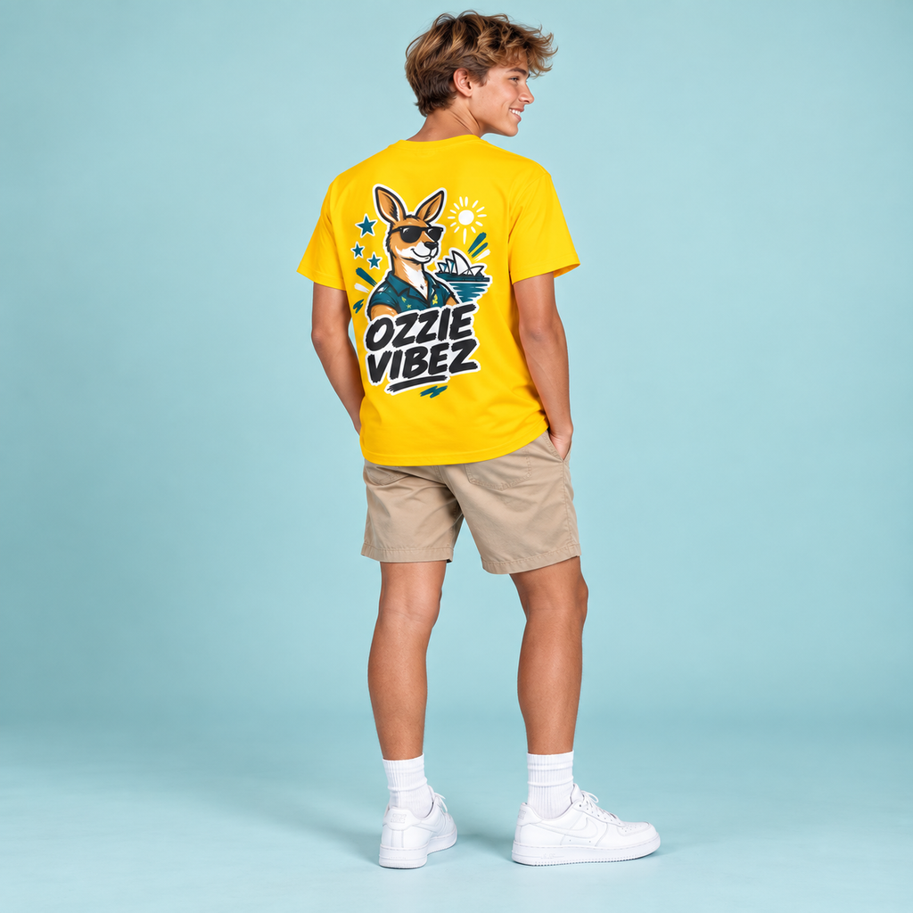 Ozzie Vibez Kangaroo Graphic Kids Jersey | Yellow Sports Tee