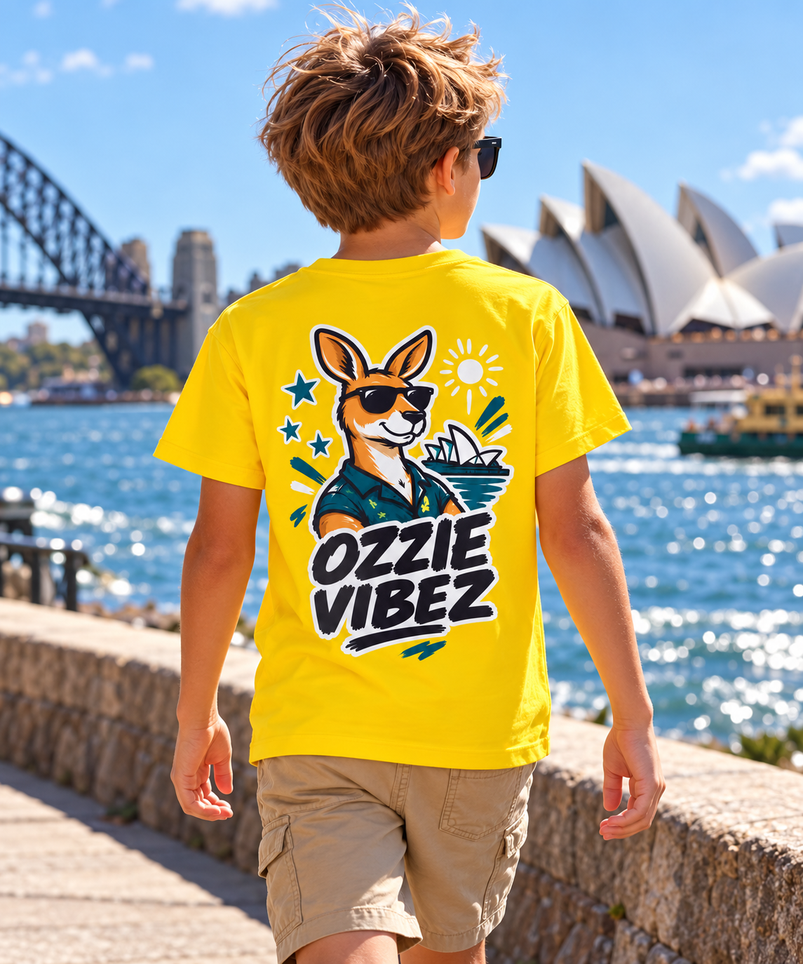 Ozzie Vibez Kangaroo Graphic Kids Jersey | Yellow Sports Tee