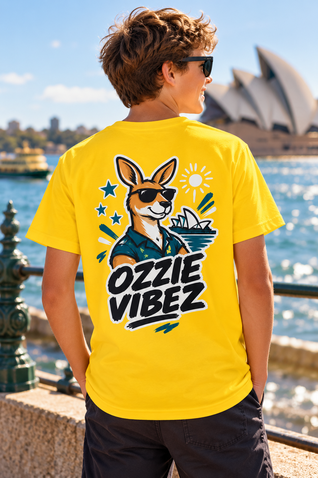 Ozzie Vibez Kangaroo Graphic Kids Jersey | Yellow Sports Tee