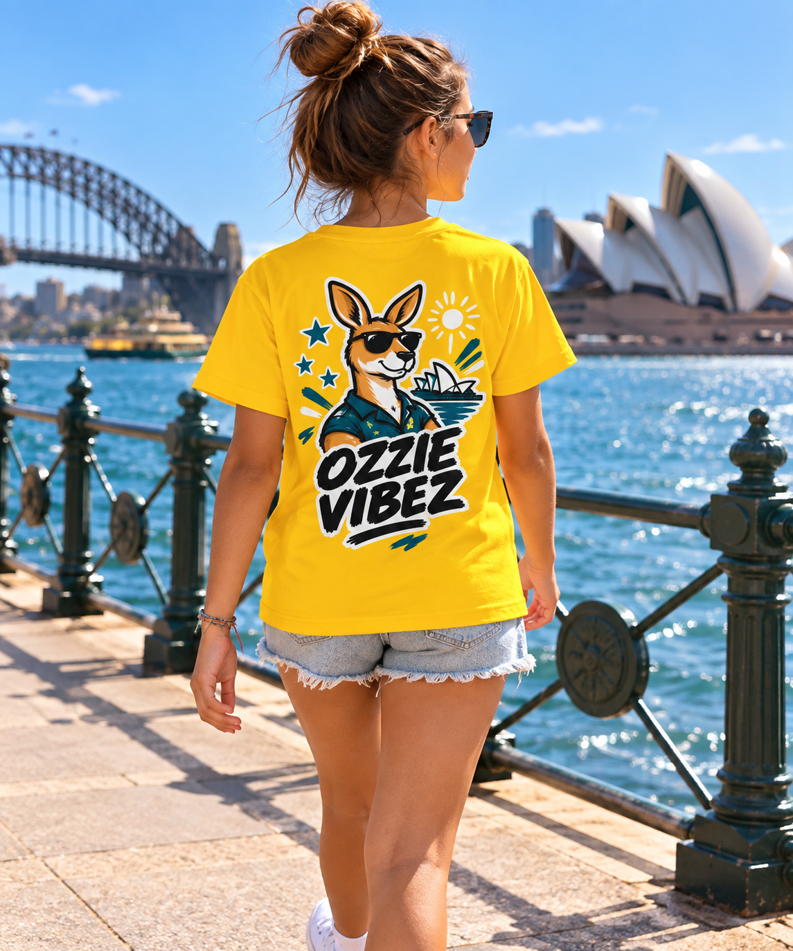 Ozzie Vibez Kangaroo Graphic Kids Jersey | Yellow Sports Tee