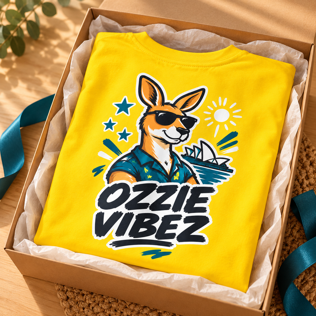 Ozzie Vibez Kangaroo Graphic Kids Jersey | Yellow Sports Tee