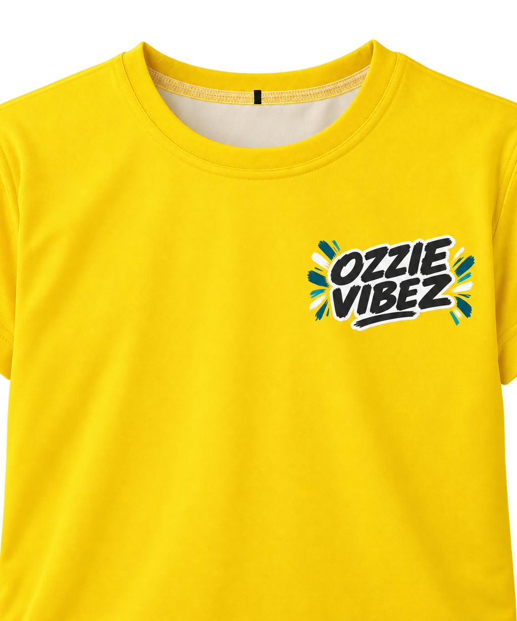 Ozzie Vibez Kangaroo Graphic Kids Jersey | Yellow Sports Tee