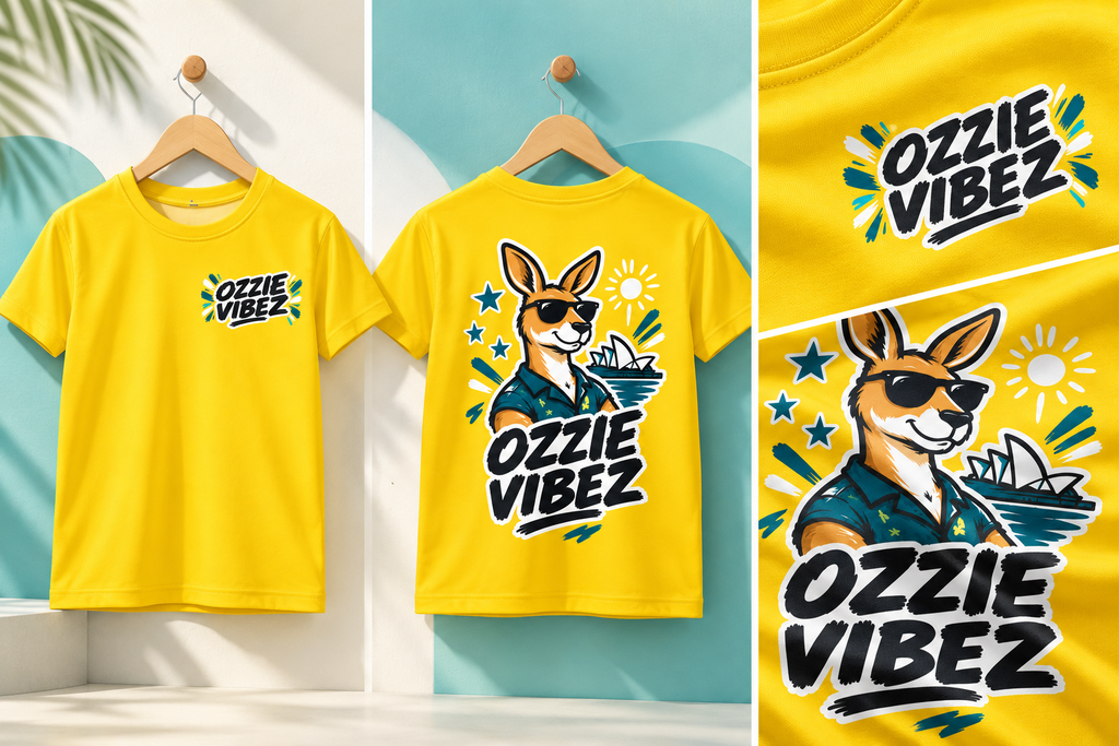 Ozzie Vibez Kangaroo Graphic Kids Jersey | Yellow Sports Tee