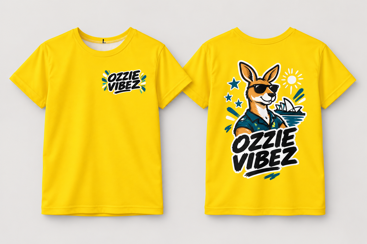 Ozzie Vibez Kangaroo Graphic Kids Jersey | Yellow Sports Tee
