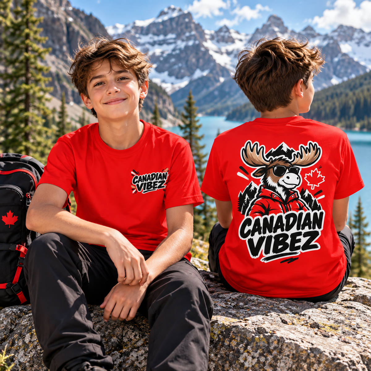 Canadian Vibez Moose graphic Kids Jersey | Red sports tee