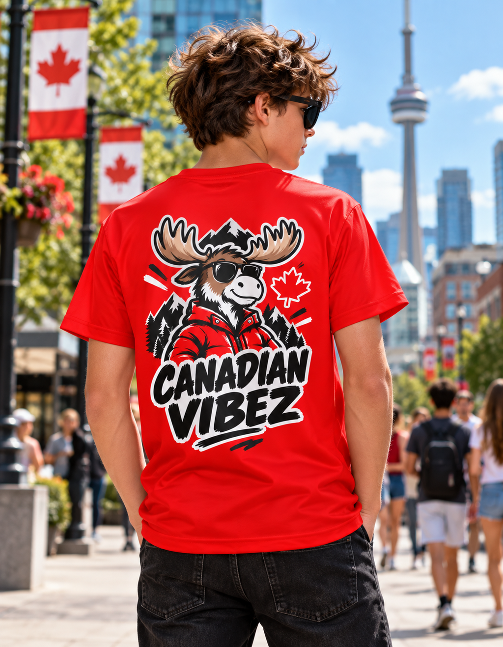 Canadian Vibez Moose graphic Kids Jersey | Red sports tee