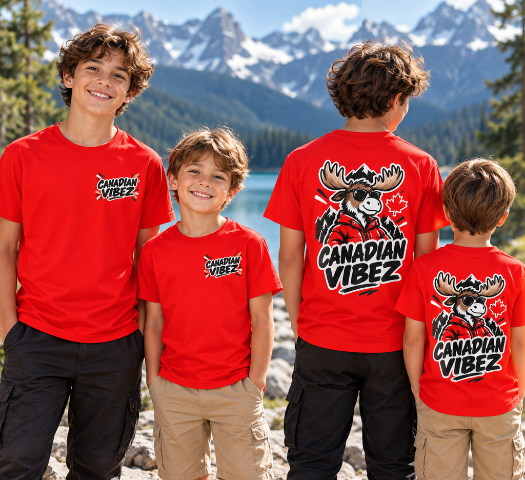 Canadian Vibez Moose graphic Kids Jersey | Red sports tee