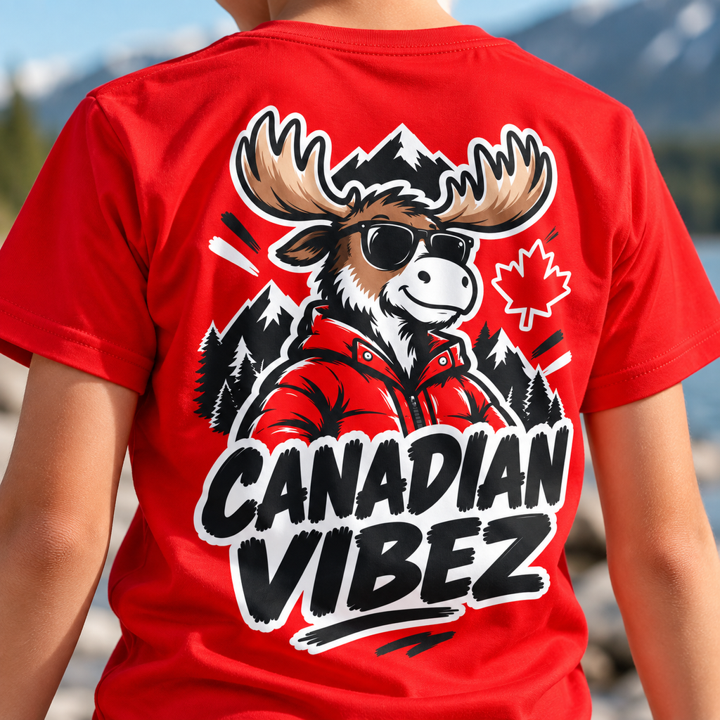 Canadian Vibez Moose graphic Kids Jersey | Red sports tee