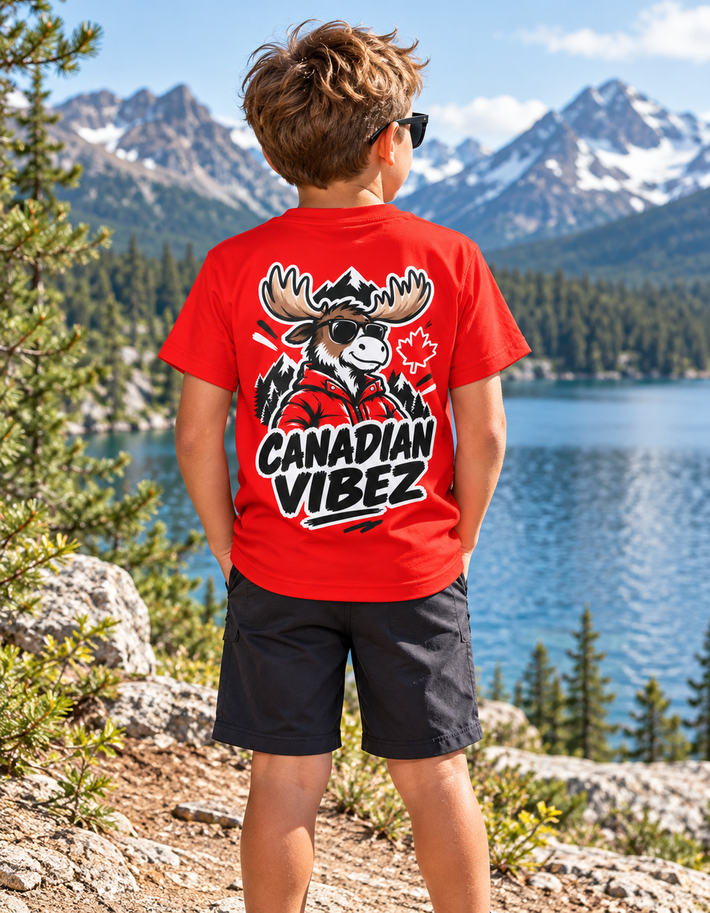 Canadian Vibez Moose graphic Kids Jersey | Red sports tee