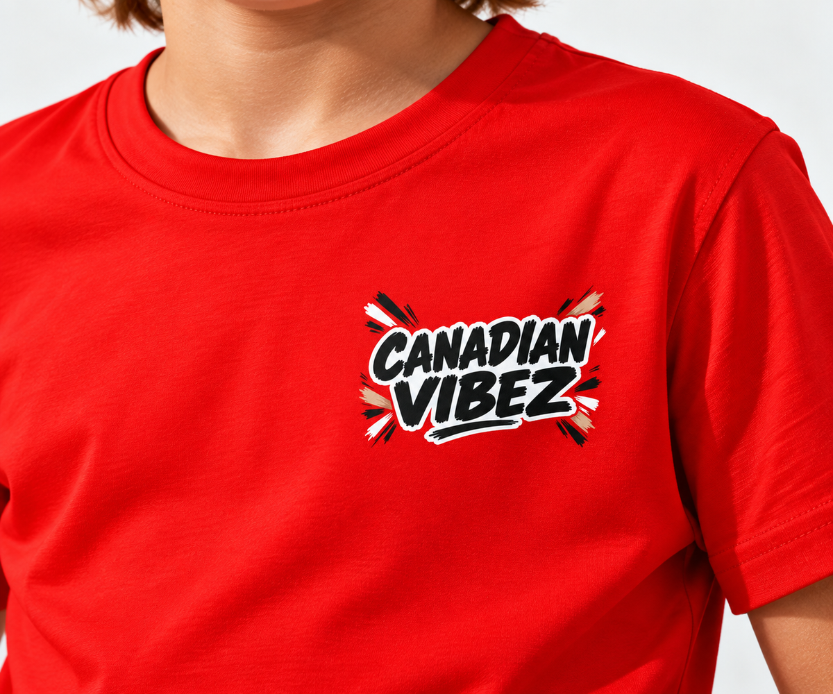 Canadian Vibez Moose graphic Kids Jersey | Red sports tee