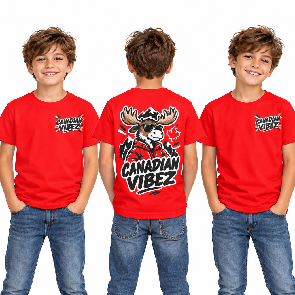 Canadian Vibez Moose graphic Kids Jersey | Red sports tee
