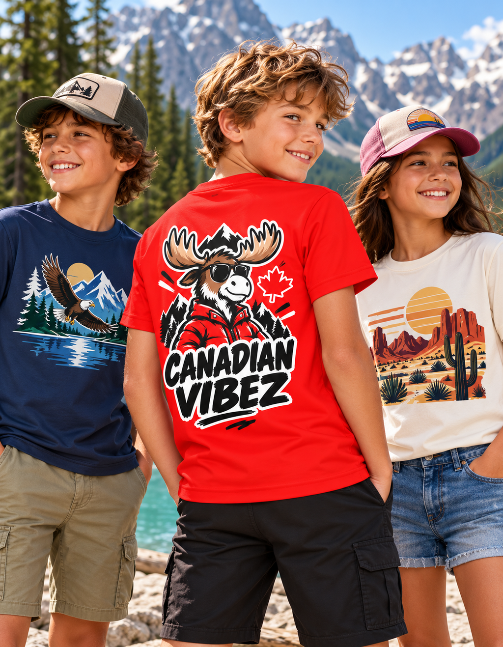 Canadian Vibez Moose graphic Kids Jersey | Red sports tee
