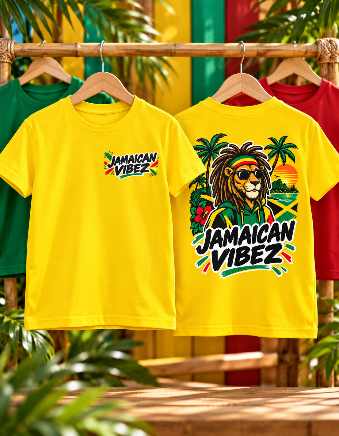 Jamaican Vibez Lion Graphic Kids Jersey | Yellow Reggae Shirt
